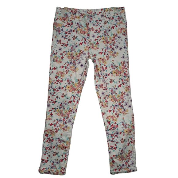 Wonder Nation Girls XL 14-16 Floral Print Pants White Multicolor Stretch - Picture 1 of 7